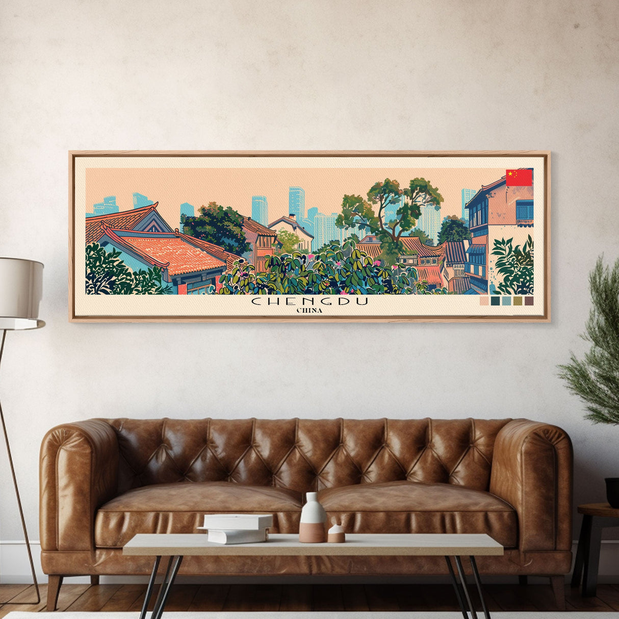 Chengdu, China Panoramic Canvas Print, Chengdu, China Painting, China Art, Chengdu Travel Poster, Travel Art, Vacation Gift