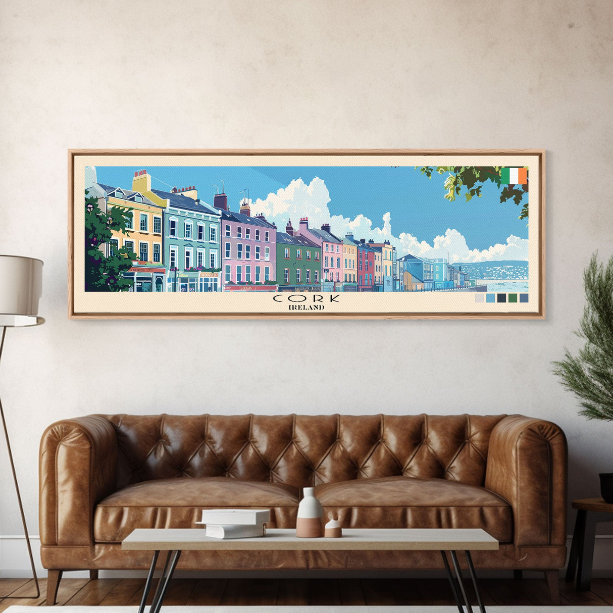Cork, Ireland Panoramic Canvas Print, Cork, Ireland Painting, Ireland Art, Cork Travel Poster, Travel Art, Guest Room Painting