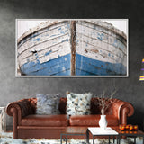 Photo Of An Old Wooden Boat With Peeling Paint, Framed Canvas Print, Nautical Wall Art, Lakehouse Decor