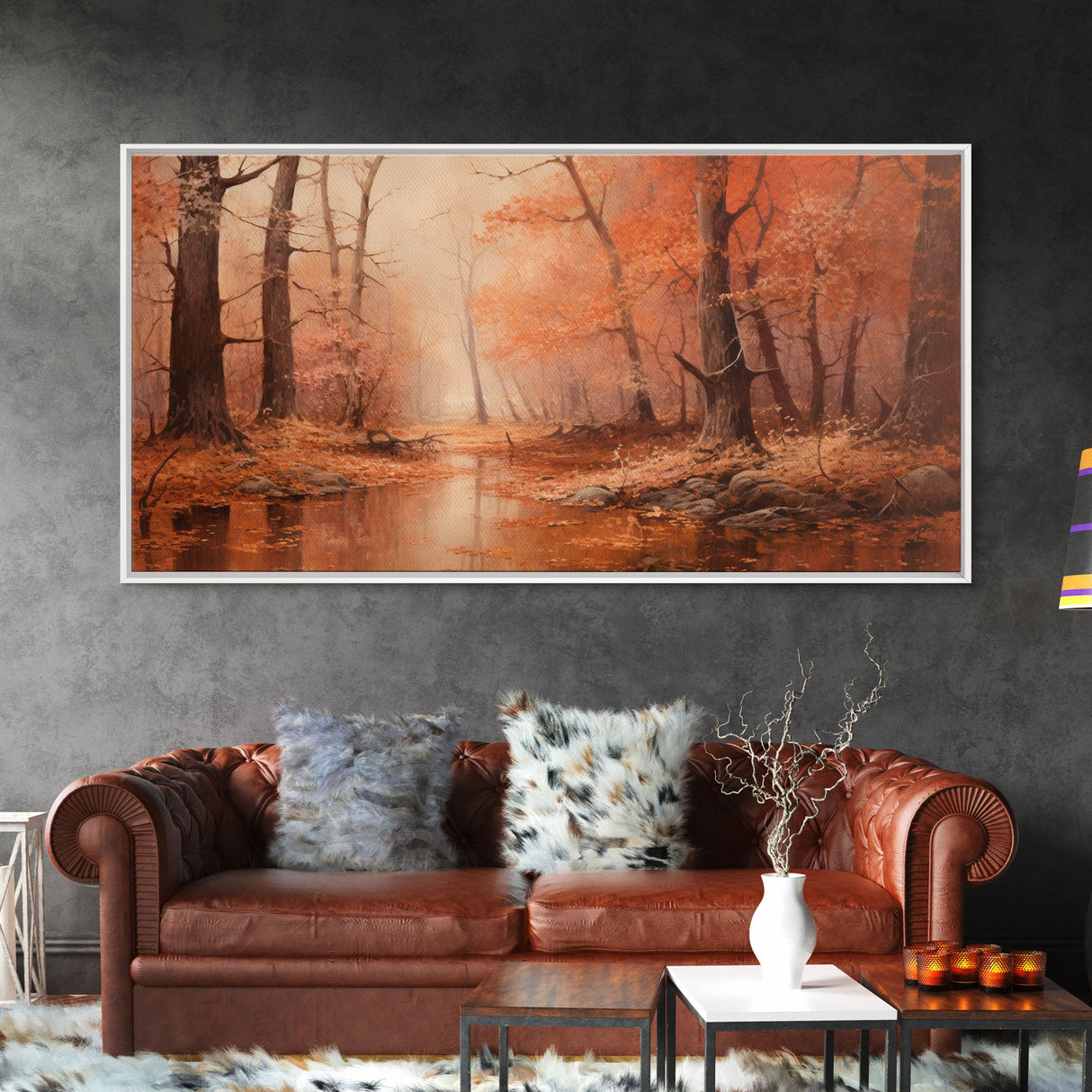 Orange Leaves In The Fall, Framed Canvas Print, Seasonal Decor, Fall Seasonal Art, Clearance Fall Decorations, Fall Wall Decor, Fall Decor
