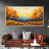 Fall Trees, Autumn Wall Art, Abstract Nature Painting, Sunset Art, College Dorm Decor, Camper Wall Decor, Canvas Wall Art, Panoramic Art