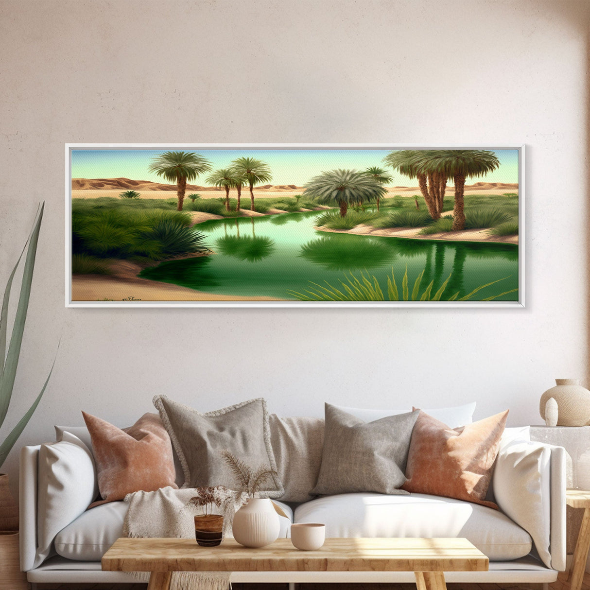 Desert Oasis Watercolor Landscape Canvas Print - Perfect for Living Room, Bedroom, Panoramic Extra Wide Format Art