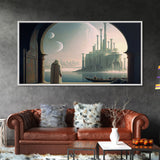 Two Moon Alien World, Dune Inspired Art, Framed Canvas Print, Scifi Art