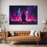 Cyberpunk City, Neon synthwave dystopian art, framed canvas print