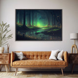 Fireflies In Forest Swamp Night Green Wall Poster, Wall Decor, Wall Art Print, Fine Art Print