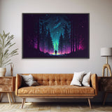 Contemplating the stars, vaporwave aesthetic, forest art, starry night, framed canvas print