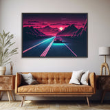 Midnight Drive, Unique Synthwave Style Retro Art, 80s style art, framed canvas print