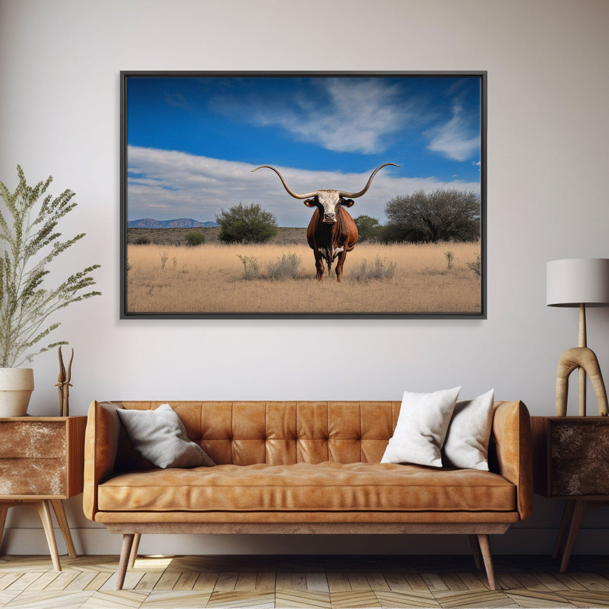 Longhorn cow canvas print, Texas longhorn art, Longhorn canvas print, Farmhouse decor, Rustic wall art, Longhorn wall decor
