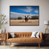 Longhorn cow canvas print, Texas longhorn art, Longhorn canvas print, Farmhouse decor, Rustic wall art, Longhorn wall decor