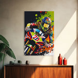 Pop Art Moto Racer, Motorcycle Art, WPAP Style, Framed Canvas Print, Graffiti style motorcycle art, dirt bike racer art