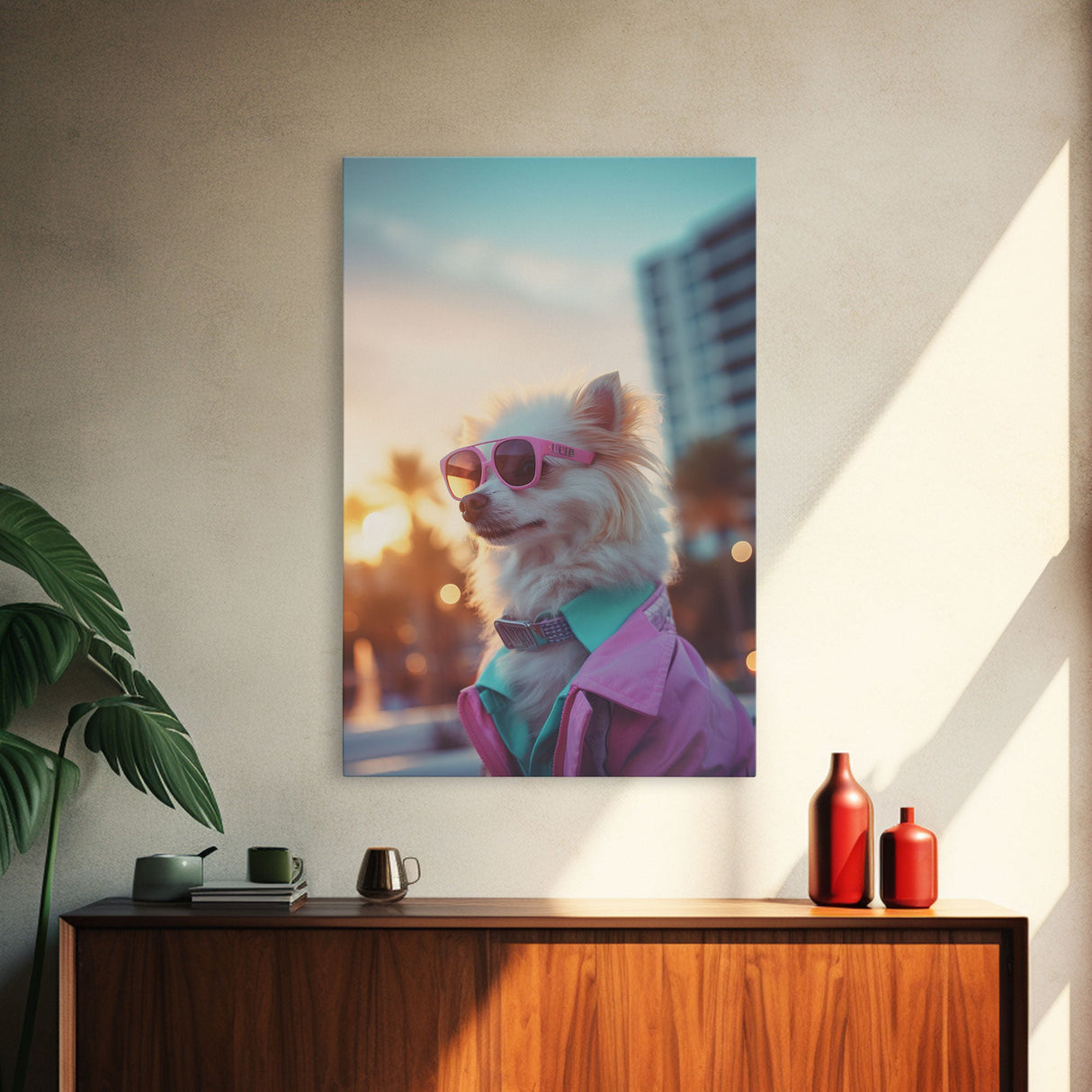 Chihuahua Wall Print, Dog Wall Art, Dog Sunglasses, Dog In Pink Jacket, Funny Art, Framed Wall Art, Framed Canvas, Wall Print, Wall Canvas