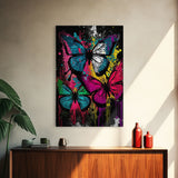 Graffiti Butterfly Art, Framed Canvas Print, Large Wall Art, Contemporary Punk Art, Butterflies, Pop Art, Paint Splatter Art