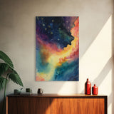 The Rainbow Nebula, Deep Space Art, Framed Canvas Print, Watercolor Painting of Space