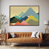 Swedish Style Art, Framed Canvas Print, Colorful Mountain Landscape Pop Art Style