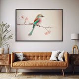 Colorful Oriole Bird On a Branch, Watercolor, Framed Canvas Print, Birdwatcher Art