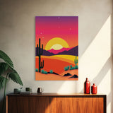 Framed Canvas Art | Sunset Desert Landscape | Pop Art Style | UV-Resistant Coating | Hand-Stretched | 1.5" Thick Wooden Frame