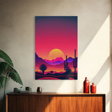 Framed Canvas Art Print - Desert Landscape at Sunset - Pop Art Style - Home Decor - Southwest Art, California Desert Decor