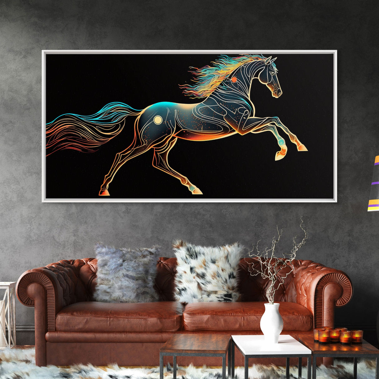 Steampunk Horse Automaton, Pop Art, Framed Canvas Print, Unique Wall Art, Living Room Decor, Huge Oversize Retro Style Art