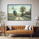 Cottage Oil Painting Framed Canvas Print | Rustic Wall Art | Vintage Muted Print | Farmhouse | Boho Style | Minimalist