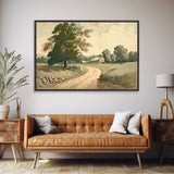 Vintage Landscape Wall Art Print, Nature Framed Large Gallery Art, Minimalist Art Ready to Hang, With Hangers, Muted Farmhouse Art