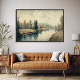 Vintage Landscape Wall Art Print, Nature Framed Large Gallery Art, Minimalist Art Ready to Hang, With Hangers, Muted Farmhouse Art