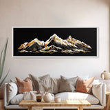 Black & Gold Mountain Landscape Painting, Framed Canvas Print, Panoramic Art, Extra Wide Art, Center Piece Decor, 24 x 72 Art, Huge Art