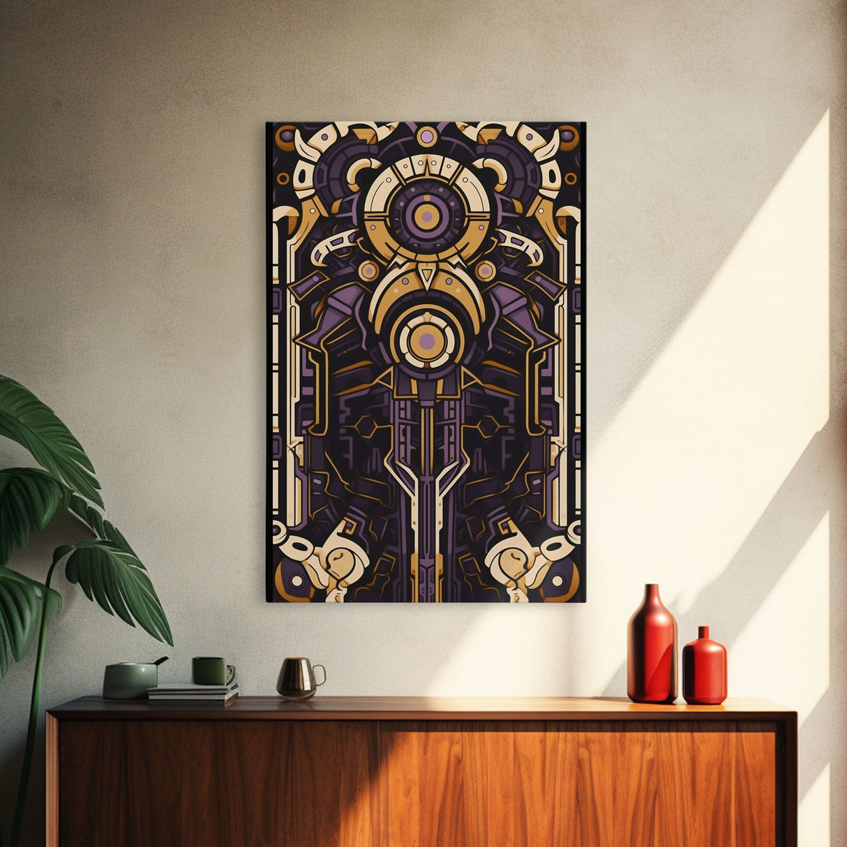 Art Deco Pattern Wall art, Framed Canvas Print, Art Deco, Patterns art, Yellow & purple art, Ornament art, Colorful painting, Light colors