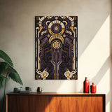Art Deco Pattern Wall art, Framed Canvas Print, Art Deco, Patterns art, Yellow & purple art, Ornament art, Colorful painting, Light colors