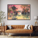 Oriental painting Wall art, Framed Canvas Print, Pop Art Style, Living room art, Original painting, Canvas art, Nature art, Japanese Pagoda