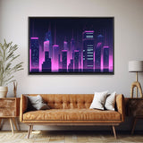 Big City Wall Art | Framed Canvas Print | Living room art | Office decor | Buildings | Outrun Style | Landscape | Night | Pop Art | City