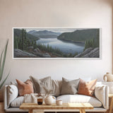 Lake Landscape Wall Art Print, Trees, Mountain, Reflection, Colored Pencil Large Canvas Art Print, Panoramic, Wall Art, Canvas Print