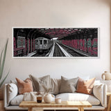 Pink Graffiti On Subway Train, Urban Art, Urban Canvas Art, Graffiti Art Canvas, Framed Canvas Print, Panoramic, Wall Art, Canvas Print
