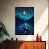 Starry Night, Girl Wizard Lights Up The Night Sky, Fantasy Art, Framed Canvas Print, Fantasy Painting Print, Original Art