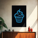 Blue Neon Lights Cupcake Wall Decor, Kitchen Wall Art, Glowing Art, Minimalist Print, Wall Decor, Canvas Print, Wall Art, Framed Canvas