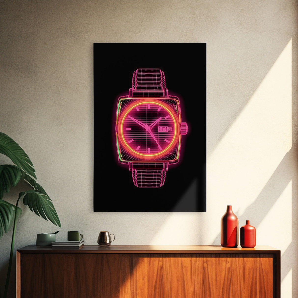 Vaporwave Wrist Watch Wall Decor, Vibrant Watch Wall Art, Minimalist Print, Wall Decor, Canvas Print, Wall Art, Framed Canvas