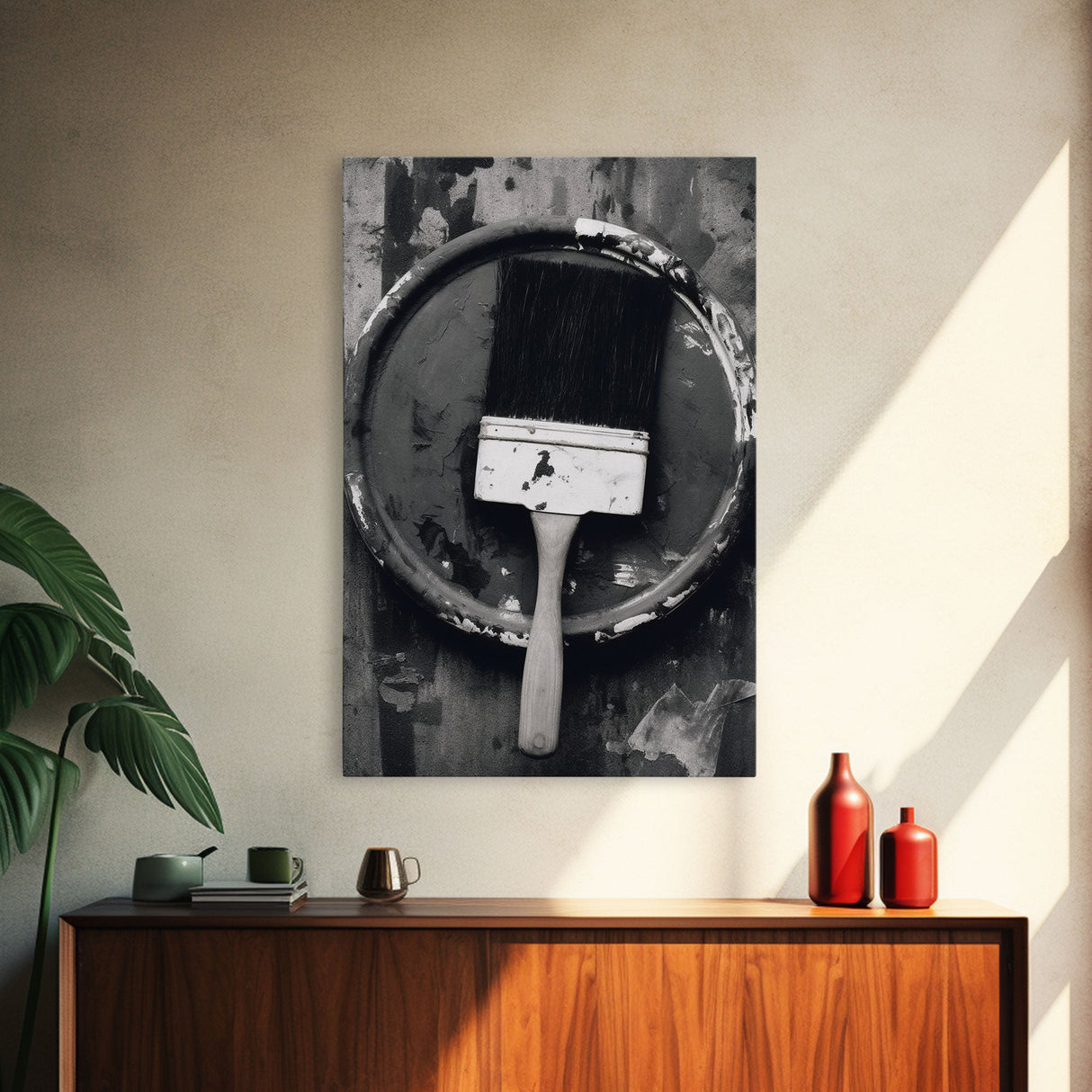 Paint Brush Wall Art, Brush Wall Decor, Black And White Print, Minimalist Print. Wall Decor, Canvas Art, Wall Art, Framed Canvas Wall Decor