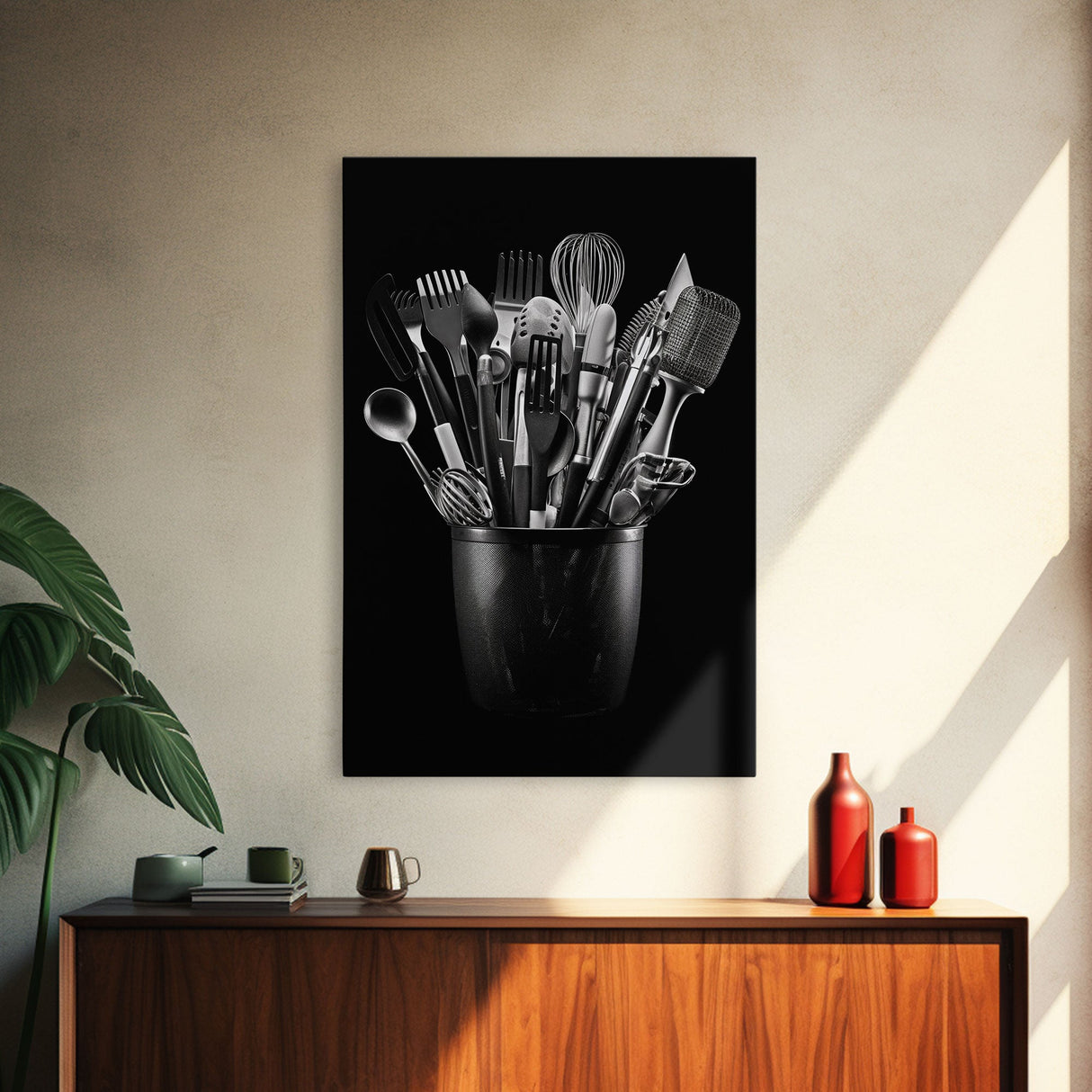 Kitchen Utensils Wall Art, Kitchen Wall Decor, Black And White, Minimalist Print, Wall Decor, Canvas Print, Wall Art, Framed Canvas