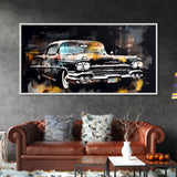 Vintage Car Wall Decor, Retro Car Wall Art, Garage Wall Art, Grunge Art, Panoramic Wall Decor, Canvas Print, Wall Art, Framed Canvas Art