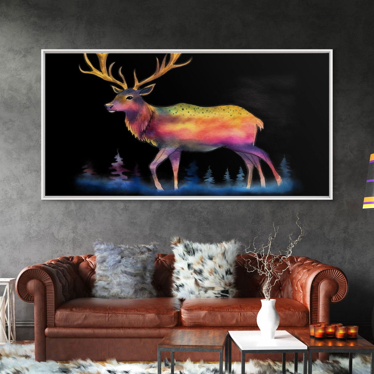Abstract Stag Wall Art, Animal Art Print, Colorful Art, Watercolor Wall Art, Panoramic Wall Decor, Canvas Print, Wall Art, Framed Canvas Art