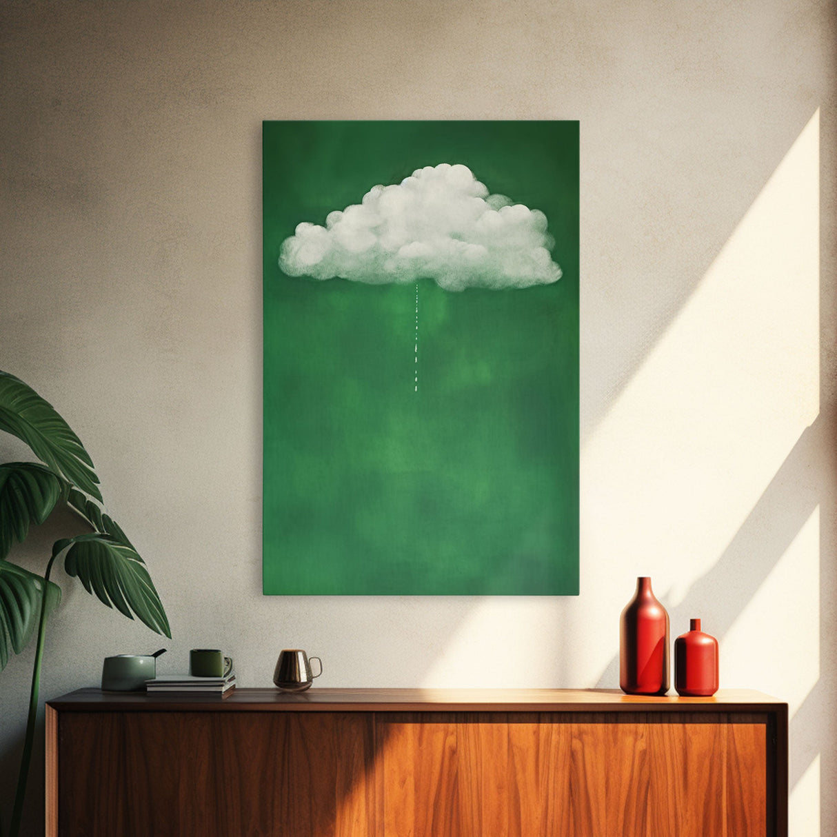 Dark Green Rain Cloud Wall Art, Framed Canvas Or Poster Print, Abstract Art Print, Minimalist Wall Decor, Maximalist Decor, Emerald Green