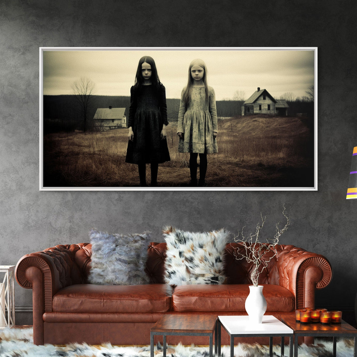 Little Witches Gothic Victorian Haunted Art, Spooky Halloween Decor, Framed Canvas Print, Halloween Poster, Halloween Wall Art, Creepy Decor