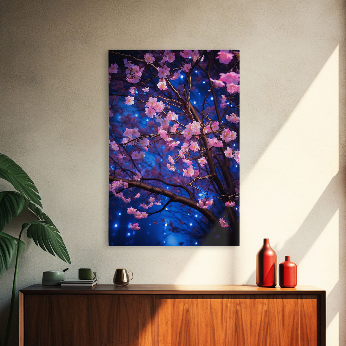 Cherry Blossom Art, Pink Flowers, Japanese Art, Sakura, Canvas Print, Wall Art, Vertical Art, Gift For Boss, Preppy Room Decor, Office Print