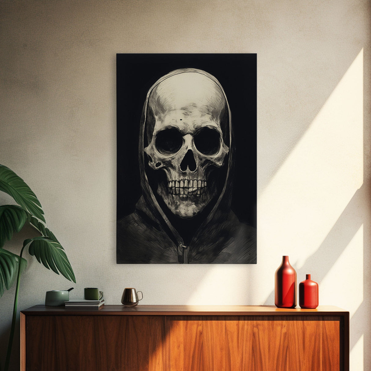 Skull Decor, Charcoal Drawing, Gothic Decor, Human Skull, Canvas Print, Wall Art, Vertical Art, Dark Wall Art, Moody Wall Art, Indie Art