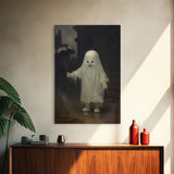 Cute Ghost Painting, Ghost In The Rain, Vintage Canvas, Art Canvas Print, Dark Academia, Haunting Ghost, Cute Halloween Decor
