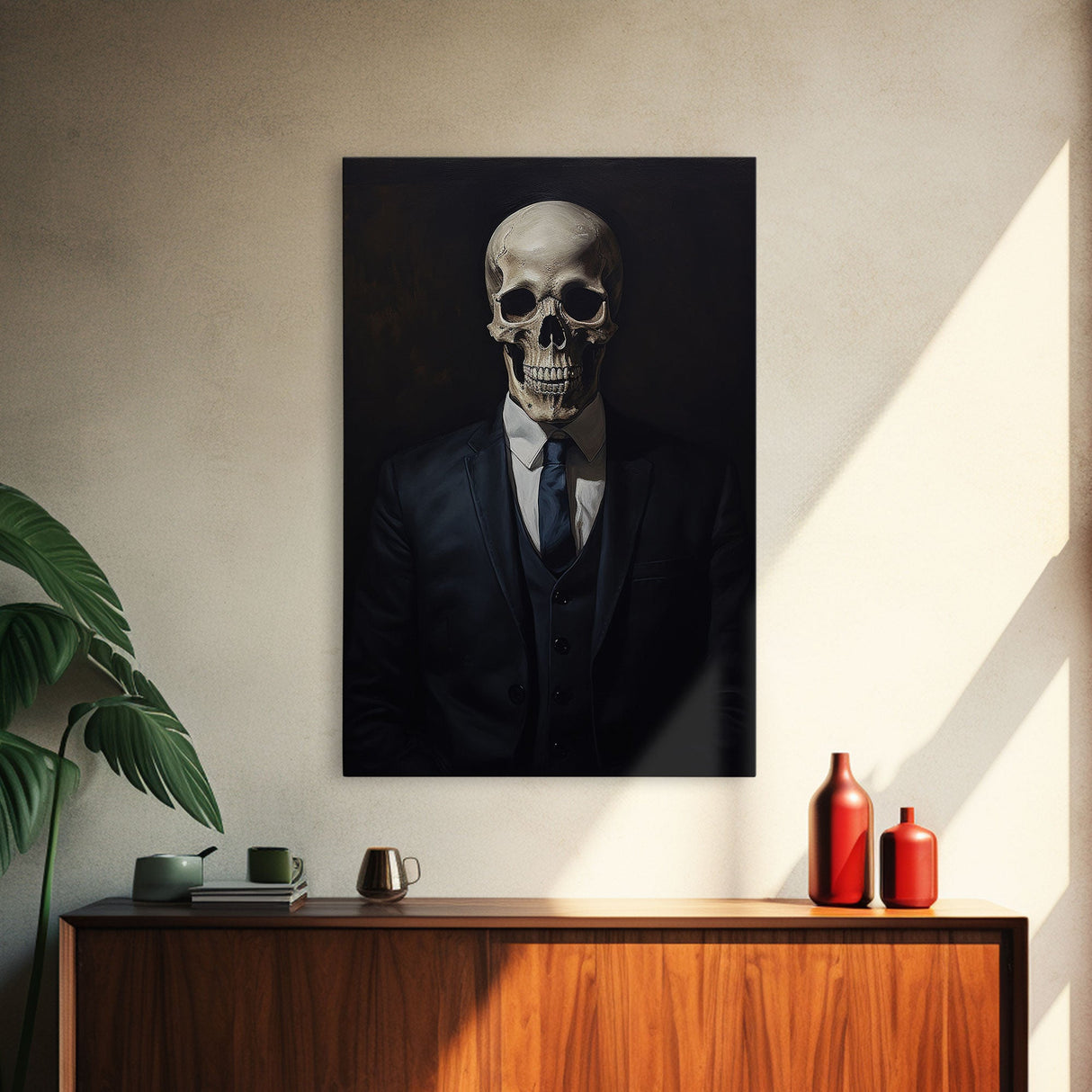 Gothic Victorian Skeleton Portrait, Framed Canvas Print, Halloween Art, Oil Painting, Halloween Canvas