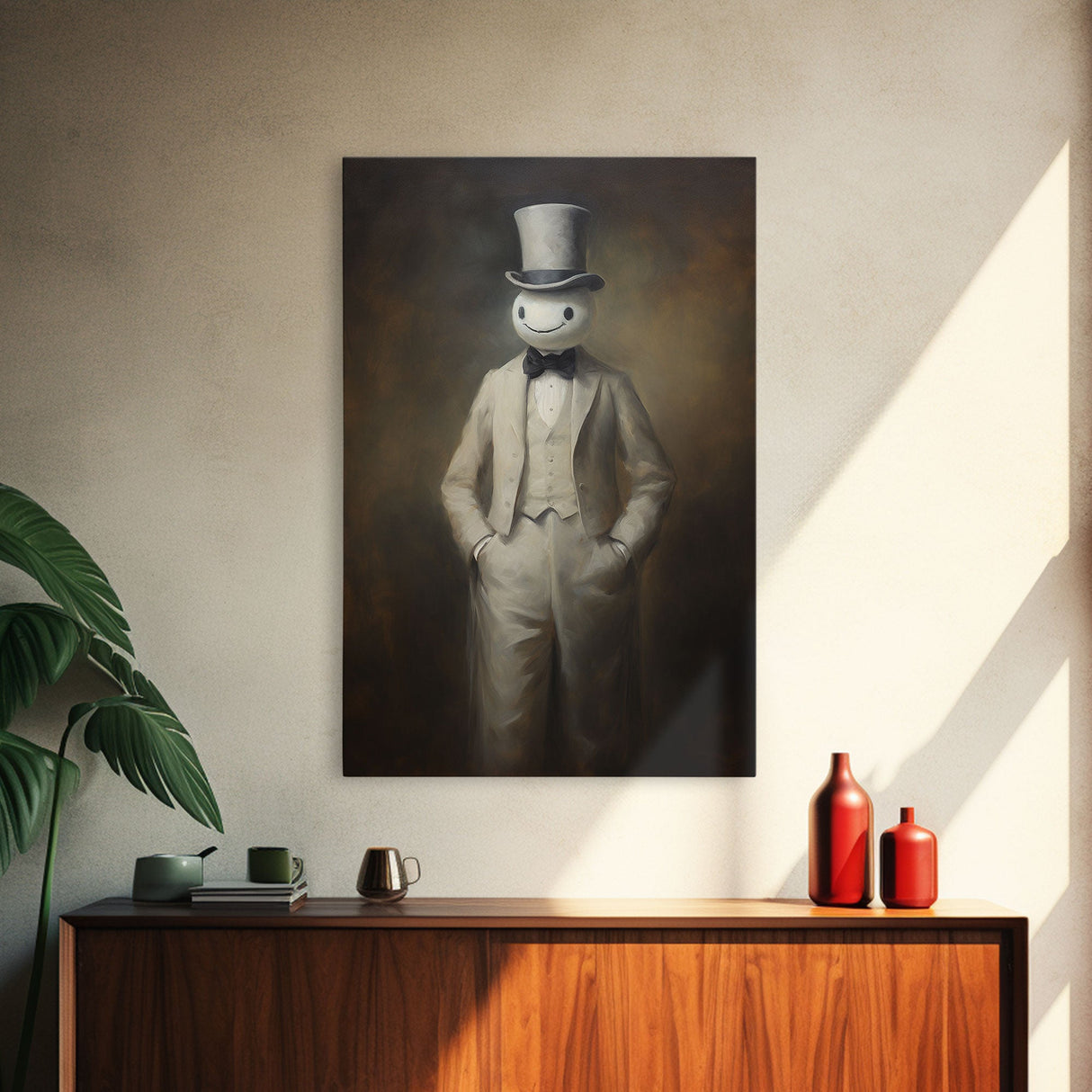 Ghost Wearing A Top Hat, Victorian Gentleman Ghost, Framed Canvas Print, Halloween Canvas Art, Unique Spooky Decor, Gothic Dark Academia Art