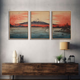 Volcano Print,  Asian Art, Japanese Wall Art, Canvas Print, Wall Art, 3 Piece Wall Art, Office Decor, Beach House Wall Decor, Office Art