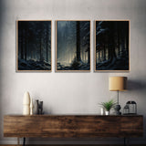 3 Piece Framed Canvas Print Wall Art Set of 3 Emerald Green Mountain Forest Lake Landscape Minimalist Modern Art Nature Wall Decor