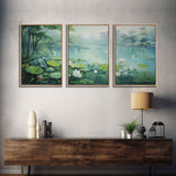 Water Lily Wall Art, Lake Wall Print, Zen Wall Art, Canvas Print, Set Of 3 Prints, Wall Art, 3 Piece Wall Art, Above Bed Decor, Office Print