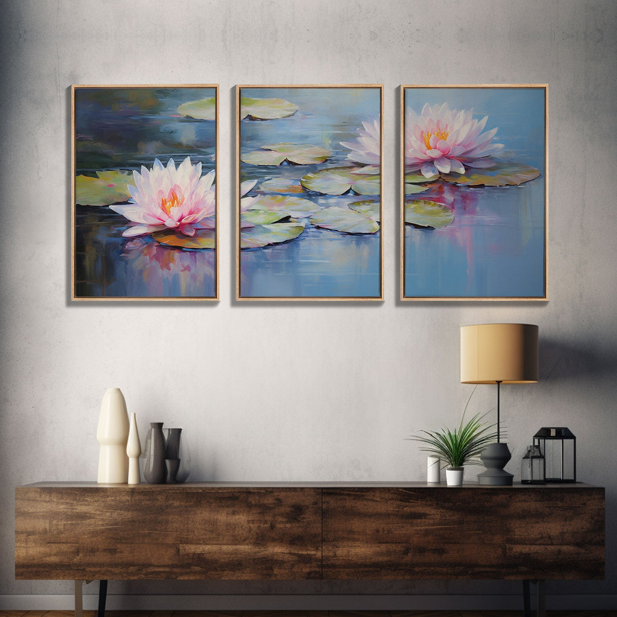 Lotus Wall Art, Floral Art Print, Water Lily Art, Canvas Print, Wall Art, 3 Piece Wall Art, Boho Wall Art, Farmhouse Wall Art, Closing Gift